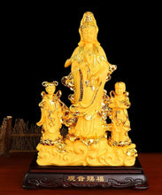 Load image into Gallery viewer, Chinese Feng Shui Lucky Wealth Gold Blessing Guanyin Statue Home/Office Decor Sculpture Craft Living Room TV Cabinet Fortune Ornament Housewarming Gift