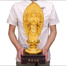 Load image into Gallery viewer, Chinese Feng Shui Lucky Wealth Gold Blessing Guanyin Statue Home/Office Decor Sculpture Craft Living Room TV Cabinet Fortune Ornament Housewarming Gift