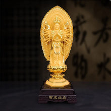 Load image into Gallery viewer, Chinese Feng Shui Lucky Wealth Gold Blessing Guanyin Statue Home/Office Decor Sculpture Craft Living Room TV Cabinet Fortune Ornament Housewarming Gift