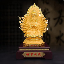 Load image into Gallery viewer, Chinese Feng Shui Lucky Wealth Gold Blessing Guanyin Statue Home/Office Decor Sculpture Craft Living Room TV Cabinet Fortune Ornament Housewarming Gift