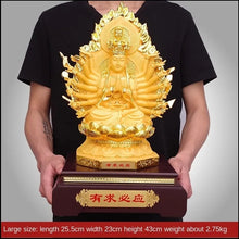 Load image into Gallery viewer, Chinese Feng Shui Lucky Wealth Gold Blessing Guanyin Statue Home/Office Decor Sculpture Craft Living Room TV Cabinet Fortune Ornament Housewarming Gift