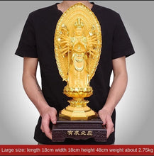 Load image into Gallery viewer, Chinese Feng Shui Lucky Wealth Gold Blessing Guanyin Statue Home/Office Decor Sculpture Craft Living Room TV Cabinet Fortune Ornament Housewarming Gift