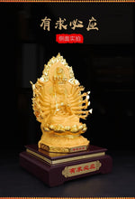 Load image into Gallery viewer, Chinese Feng Shui Lucky Wealth Gold Blessing Guanyin Statue Home/Office Decor Sculpture Craft Living Room TV Cabinet Fortune Ornament Housewarming Gift