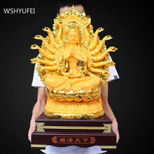 Load image into Gallery viewer, Chinese Feng Shui Lucky Wealth Gold Blessing Guanyin Statue Home/Office Decor Sculpture Craft Living Room TV Cabinet Fortune Ornament Housewarming Gift