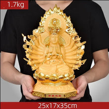Load image into Gallery viewer, Chinese Feng Shui Lucky Wealth Gold Blessing Guanyin Statue Home/Office Decor Sculpture Craft Living Room TV Cabinet Fortune Ornament Housewarming Gift