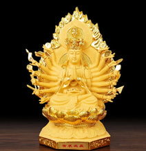Load image into Gallery viewer, Chinese Feng Shui Lucky Wealth Gold Blessing Guanyin Statue Home/Office Decor Sculpture Craft Living Room TV Cabinet Fortune Ornament Housewarming Gift