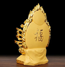 Load image into Gallery viewer, Chinese Feng Shui Lucky Wealth Gold Blessing Guanyin Statue Home/Office Decor Sculpture Craft Living Room TV Cabinet Fortune Ornament Housewarming Gift