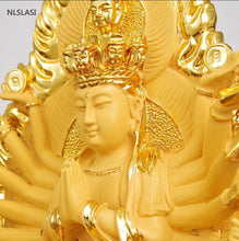 Load image into Gallery viewer, Chinese Feng Shui Lucky Wealth Gold Blessing Guanyin Statue Home/Office Decor Sculpture Craft Living Room TV Cabinet Fortune Ornament Housewarming Gift
