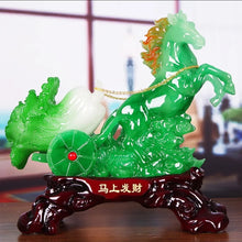 Load image into Gallery viewer, Chinese Feng Shui Lucky Wealth Cabbage Horse Statue Home/Office Decor Sculpture Craft Living Room TV Cabinet Fortune Ornament Housewarming Gift