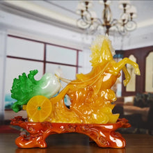 Load image into Gallery viewer, Chinese Feng Shui Lucky Wealth Cabbage Horse Statue Home/Office Decor Sculpture Craft Living Room TV Cabinet Fortune Ornament Housewarming Gift
