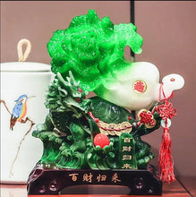 Load image into Gallery viewer, Chinese Feng Shui Lucky Wealth Cabbage Dragon Toad Statue Home/Office Decor Sculpture Craft Living Room TV Cabinet Fortune Ornament Housewarming Gift