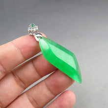 Load image into Gallery viewer, 10% OF- Certified Natural Icy Jadeite Emerald A*Jade Handcarved Lucky Blessing Ling Xing Pendant A265