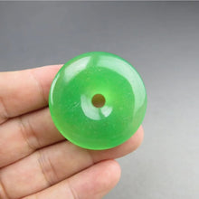 Load image into Gallery viewer, 10% OF- Certified Natural Icy Jadeite Emerald A*Jade Handcarved Lucky Blessing Donut Pendant A238