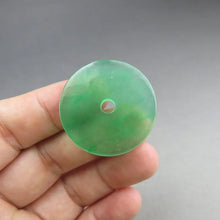 Load image into Gallery viewer, 10% OF- Certified Natural Icy Jadeite Emerald A*Jade Handcarved Lucky Blessing Donut Pendant A905