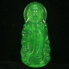 Load image into Gallery viewer, 10% OF- Certified Natural Icy Jadeite Emerald A*Jade Handcarved Lucky Blessing Guanyin Pendant 001