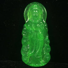 Load image into Gallery viewer, 10% OF- Certified Natural Icy Jadeite Emerald A*Jade Handcarved Lucky Blessing Guanyin Pendant 001