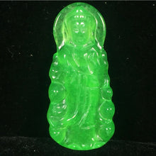 Load image into Gallery viewer, 10% OF- Certified Natural Icy Jadeite Emerald A*Jade Handcarved Lucky Blessing Guanyin Pendant 001