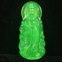 Load image into Gallery viewer, 10% OF- Certified Natural Icy Jadeite Emerald A*Jade Handcarved Lucky Blessing Guanyin Pendant 001