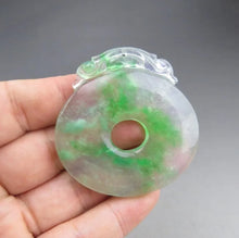 Load image into Gallery viewer, 10% OF- Certified Natural Icy Jadeite Emerald A*Jade Handcarved Lucky Blessing Choi Donut Pendant A503
