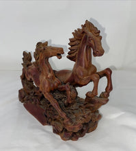 Load image into Gallery viewer, 9"L Chinese Feng Shui Wealth Successful Lucky Red 2 Running Horse Statue Home/Office Decor Sculpture Craft Living Room TV Cabinet Fortune Ornament Housewarming Gift
