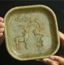 Load image into Gallery viewer, 5.6" H -Chinese Antique Feng Shui Wealth Natural Jade Handcrafted Lucky Deer Flower Blossom Statue Home/Office Decor Sculpture Craft Living Room TV Cabinet Fortune Ornament Housewarming Gift