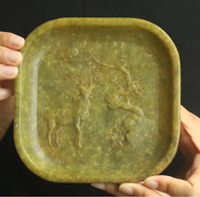Load image into Gallery viewer, 5.6" H -Chinese Antique Feng Shui Wealth Natural Jade Handcrafted Lucky Deer Flower Blossom Statue Home/Office Decor Sculpture Craft Living Room TV Cabinet Fortune Ornament Housewarming Gift