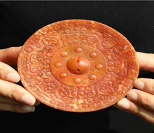 Load image into Gallery viewer, 4.7" H -Chinese Antique Feng Shui Wealth Natural Jade Handcrafted Lucky Dragon Dise Plate Statue Home/Office Decor Sculpture Craft Living Room TV Cabinet Fortune Ornament Housewarming Gift