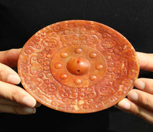 Load image into Gallery viewer, 4.7" H -Chinese Antique Feng Shui Wealth Natural Jade Handcrafted Lucky Dragon Dise Plate Statue Home/Office Decor Sculpture Craft Living Room TV Cabinet Fortune Ornament Housewarming Gift