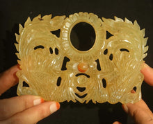 Load image into Gallery viewer, 5.1" L -Chinese Antique Feng Shui Wealth Natural Jade Handcrafted Lucky Hollowed Out Double Phoenix Bi Statue Home/Office Decor Sculpture Craft Living Room TV Cabinet Fortune Ornament Housewarming Gift