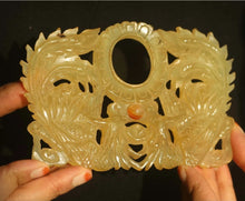 Load image into Gallery viewer, 5.1" L -Chinese Antique Feng Shui Wealth Natural Jade Handcrafted Lucky Hollowed Out Double Phoenix Bi Statue Home/Office Decor Sculpture Craft Living Room TV Cabinet Fortune Ornament Housewarming Gift