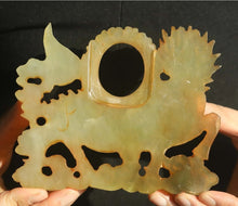 Load image into Gallery viewer, 5.4" L -Chinese Antique Feng Shui Wealth Natural Jade Handcrafted Lucky Hollowed Out Dragon/Kylin/Lion Bi Statue Home/Office Decor Sculpture Craft Living Room TV Cabinet Fortune Ornament Housewarming Gift