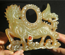 Load image into Gallery viewer, 5.4" L -Chinese Antique Feng Shui Wealth Natural Jade Handcrafted Lucky Hollowed Out Dragon/Kylin/Lion Bi Statue Home/Office Decor Sculpture Craft Living Room TV Cabinet Fortune Ornament Housewarming Gift