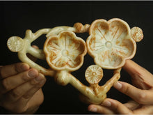 Load image into Gallery viewer, 8" L -Chinese Antique Feng Shui Wealth Natural Jade Handcrafted Wealth Beautiful Flower Blossom Statue Home/Office Decor Sculpture Craft Living Room TV Cabinet Fortune Ornament Housewarming Gift
