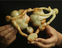 Load image into Gallery viewer, 8" L -Chinese Antique Feng Shui Wealth Natural Jade Handcrafted Wealth Beautiful Flower Blossom Statue Home/Office Decor Sculpture Craft Living Room TV Cabinet Fortune Ornament Housewarming Gift