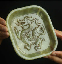 Load image into Gallery viewer, 5.4" L -Chinese Antique Feng Shui Wealth Natural Jade Handcrafted Wealth Blessing Lucky Dragon Statue Home/Office Decor Sculpture Craft Living Room TV Cabinet Fortune Ornament Housewarming Gift