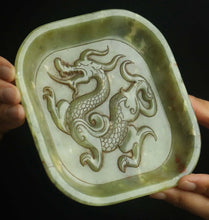 Load image into Gallery viewer, 5.4" L -Chinese Antique Feng Shui Wealth Natural Jade Handcrafted Wealth Blessing Lucky Dragon Statue Home/Office Decor Sculpture Craft Living Room TV Cabinet Fortune Ornament Housewarming Gift
