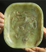 Load image into Gallery viewer, 5.4" L -Chinese Antique Feng Shui Wealth Natural Jade Handcrafted Wealth Blessing Lucky Dragon Statue Home/Office Decor Sculpture Craft Living Room TV Cabinet Fortune Ornament Housewarming Gift