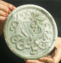 Load image into Gallery viewer, 5.9" L -Chinese Antique Feng Shui Wealth Natural Jade Handcrafted Wealth Blessing Lucky Dragon-Phoenix Statue Home/Office Decor Sculpture Craft Living Room TV Cabinet Fortune Ornament Housewarming Gift