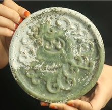 Load image into Gallery viewer, 5.9" L -Chinese Antique Feng Shui Wealth Natural Jade Handcrafted Wealth Blessing Lucky Dragon-Phoenix Statue Home/Office Decor Sculpture Craft Living Room TV Cabinet Fortune Ornament Housewarming Gift