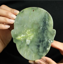 Load image into Gallery viewer, 4.9" L -Chinese Antique Feng Shui Wealth Natural Jade Handcrafted Wealth Blessing Lucky Mask Statue Home/Office Decor Sculpture Craft Living Room TV Cabinet Fortune Ornament Housewarming Gift