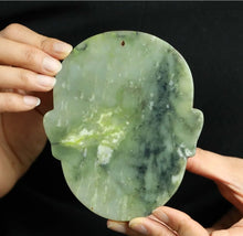 Load image into Gallery viewer, 4.9" L -Chinese Antique Feng Shui Wealth Natural Jade Handcrafted Wealth Blessing Lucky Mask Statue Home/Office Decor Sculpture Craft Living Room TV Cabinet Fortune Ornament Housewarming Gift