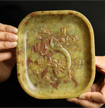 Load image into Gallery viewer, 5.5" L -Chinese Antique Feng Shui Wealth Natural Jade Handcrafted Wealth Blessing Lucky Dragon Statue Home/Office Decor Sculpture Craft Living Room TV Cabinet Fortune Ornament Housewarming Gift