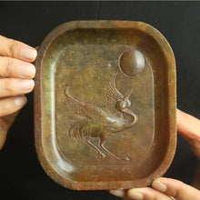 Load image into Gallery viewer, 5.1" H -Chinese Antique Feng Shui Wealth Natural Jade Handcrafted Wealth Blessing Moon Crane Plate Statue Home/Office Decor Sculpture Craft Living Room TV Cabinet Fortune Ornament Housewarming Gift