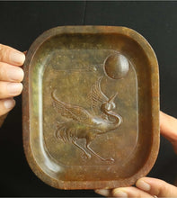 Load image into Gallery viewer, 5.1" H -Chinese Antique Feng Shui Wealth Natural Jade Handcrafted Wealth Blessing Moon Crane Plate Statue Home/Office Decor Sculpture Craft Living Room TV Cabinet Fortune Ornament Housewarming Gift