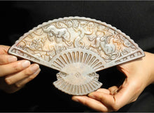 Load image into Gallery viewer, 8.2" L -Chinese Antique Feng Shui Wealth Natural Jade Handcrafted Wealth Blessing Dragon Beast Fan Plate Statue Home/Office Decor Sculpture Craft Living Room TV Cabinet Fortune Ornament Housewarming Gift