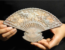 Load image into Gallery viewer, 8.2" L -Chinese Antique Feng Shui Wealth Natural Jade Handcrafted Wealth Blessing Dragon Beast Fan Plate Statue Home/Office Decor Sculpture Craft Living Room TV Cabinet Fortune Ornament Housewarming Gift