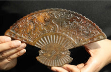 Load image into Gallery viewer, 8.2" L -Chinese Antique Feng Shui Wealth Natural Jade Handcrafted Wealth Blessing Dragon Beast Fan Plate Statue Home/Office Decor Sculpture Craft Living Room TV Cabinet Fortune Ornament Housewarming Gift