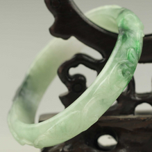 Load image into Gallery viewer, 52-54mm Certified Natural Jadeite Emerald Jade Dragon Ruyi Flower Bracelet Bangle NO.C187 with Gift Box