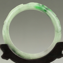 Load image into Gallery viewer, 52-54mm Certified Natural Jadeite Emerald Jade Dragon Ruyi Flower Bracelet Bangle NO.C187 with Gift Box