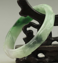 Load image into Gallery viewer, 52-54mm Certified Natural Jadeite Emerald Jade Dragon Ruyi Flower Bracelet Bangle NO.C187 with Gift Box